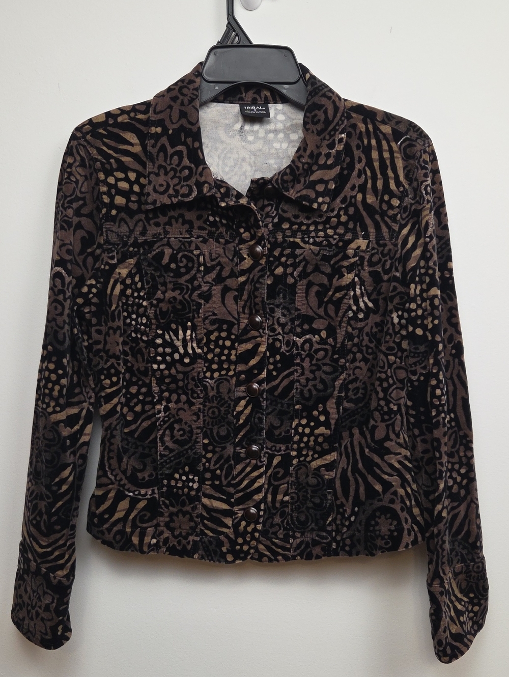 Vintage Y2K Tribal Womens Cotton Animal Print Velvet Jacket Neutral Whimsigoth 8